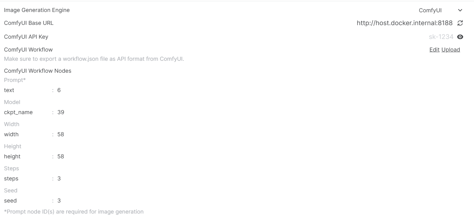 Screenshot of the HridaAI Images settings page with ComfyUI selected for image editing.