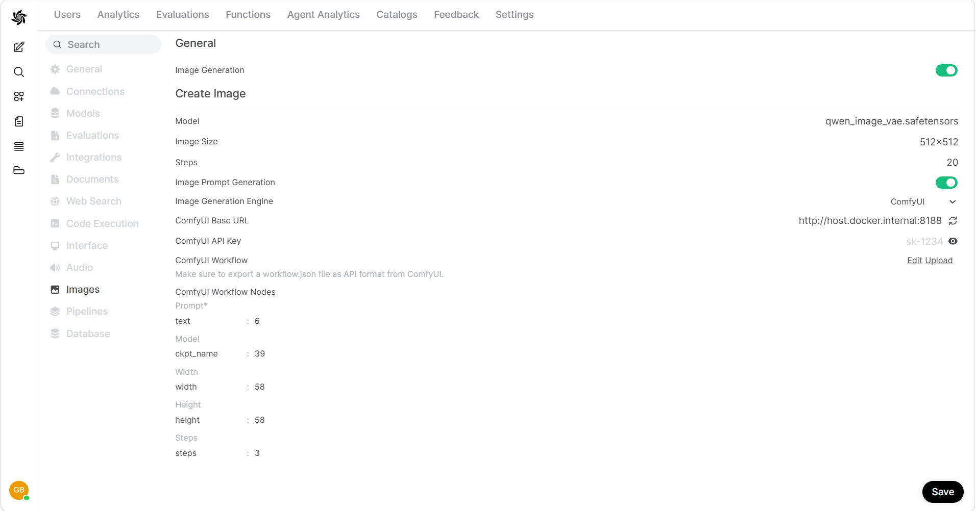 Screenshot of the ComfyUI Workflow section in HridaAI, showing the upload button.
