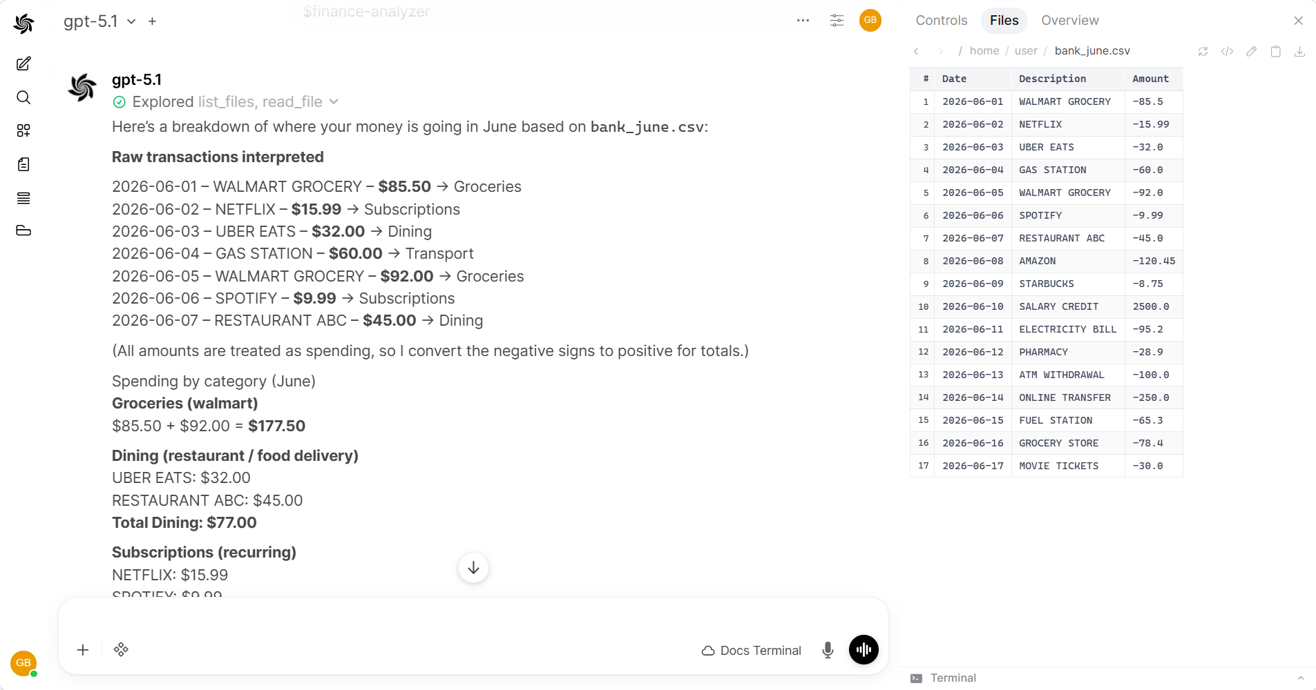 AI analyzing data from a spreadsheet