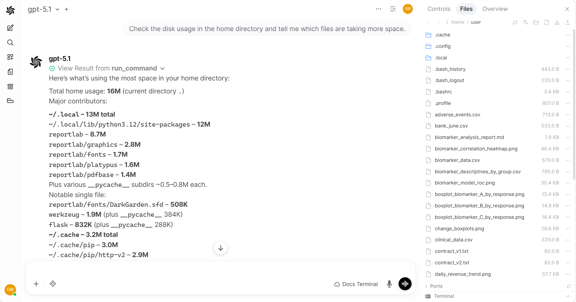 AI analyzing disk usage and identifying large files