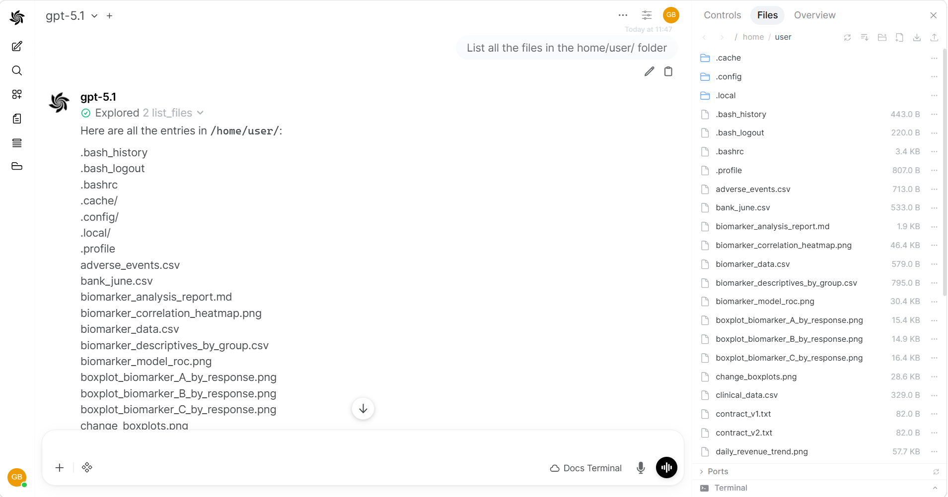 AI listing project files and describing the structure