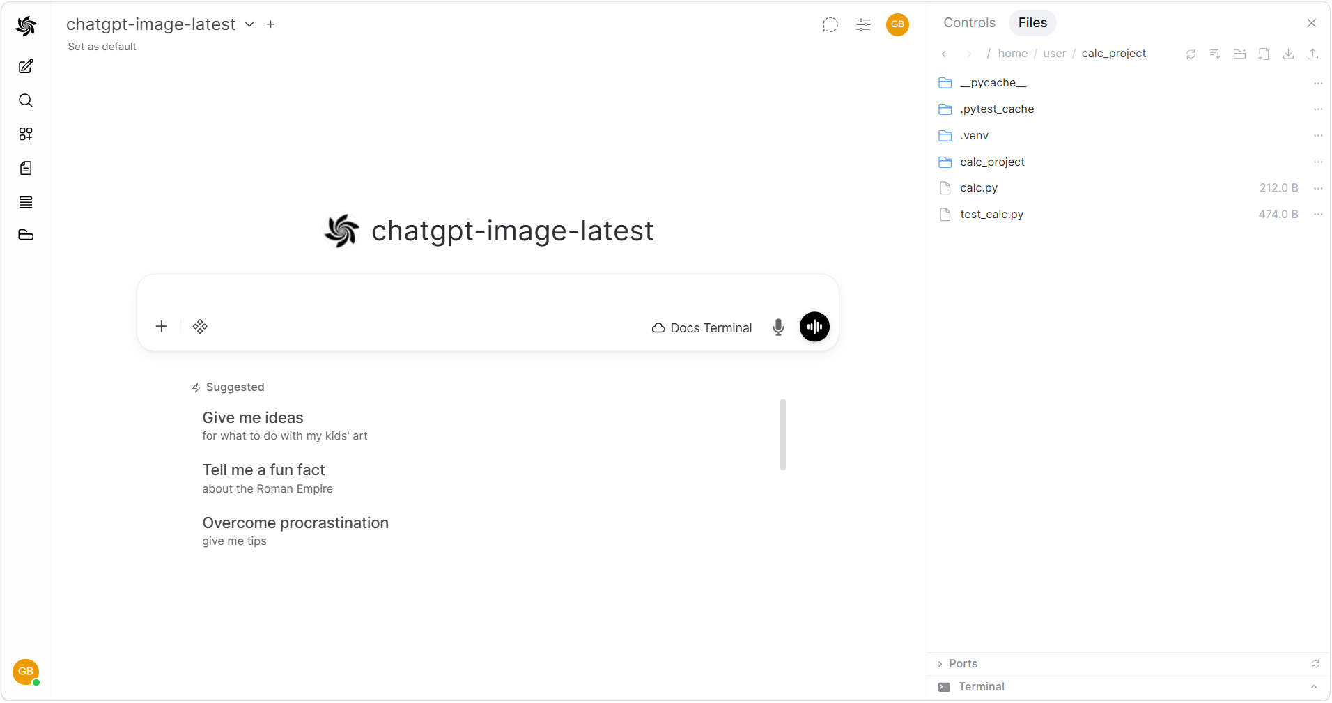 Browsing a project directory with breadcrumb navigation