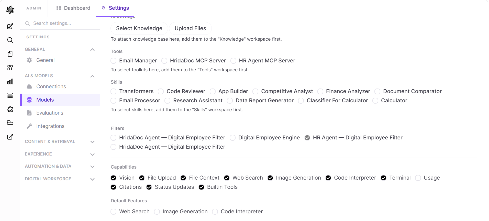 Model capabilities showing Builtin Tools enabled