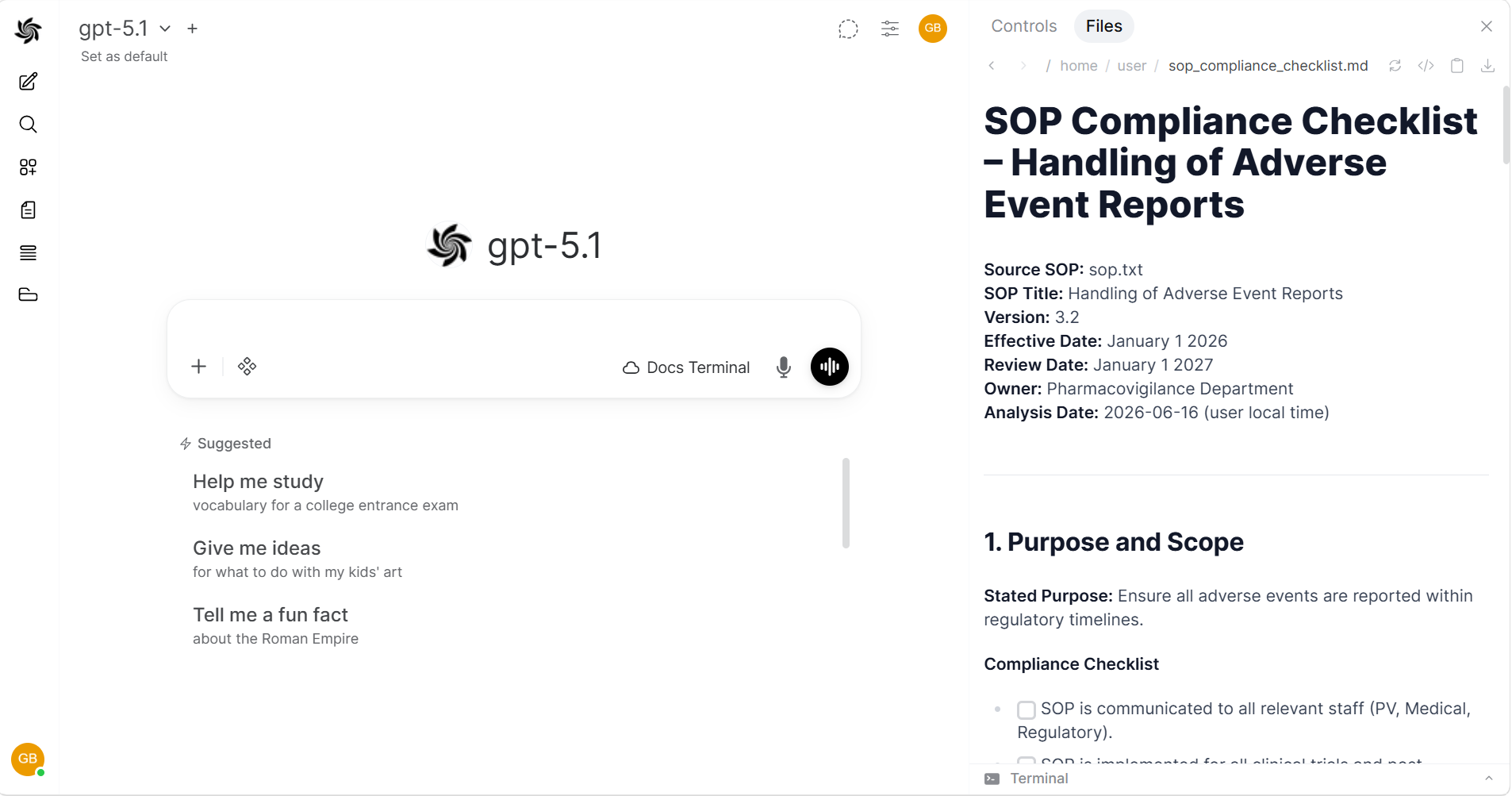 File browser with rendered markdown preview