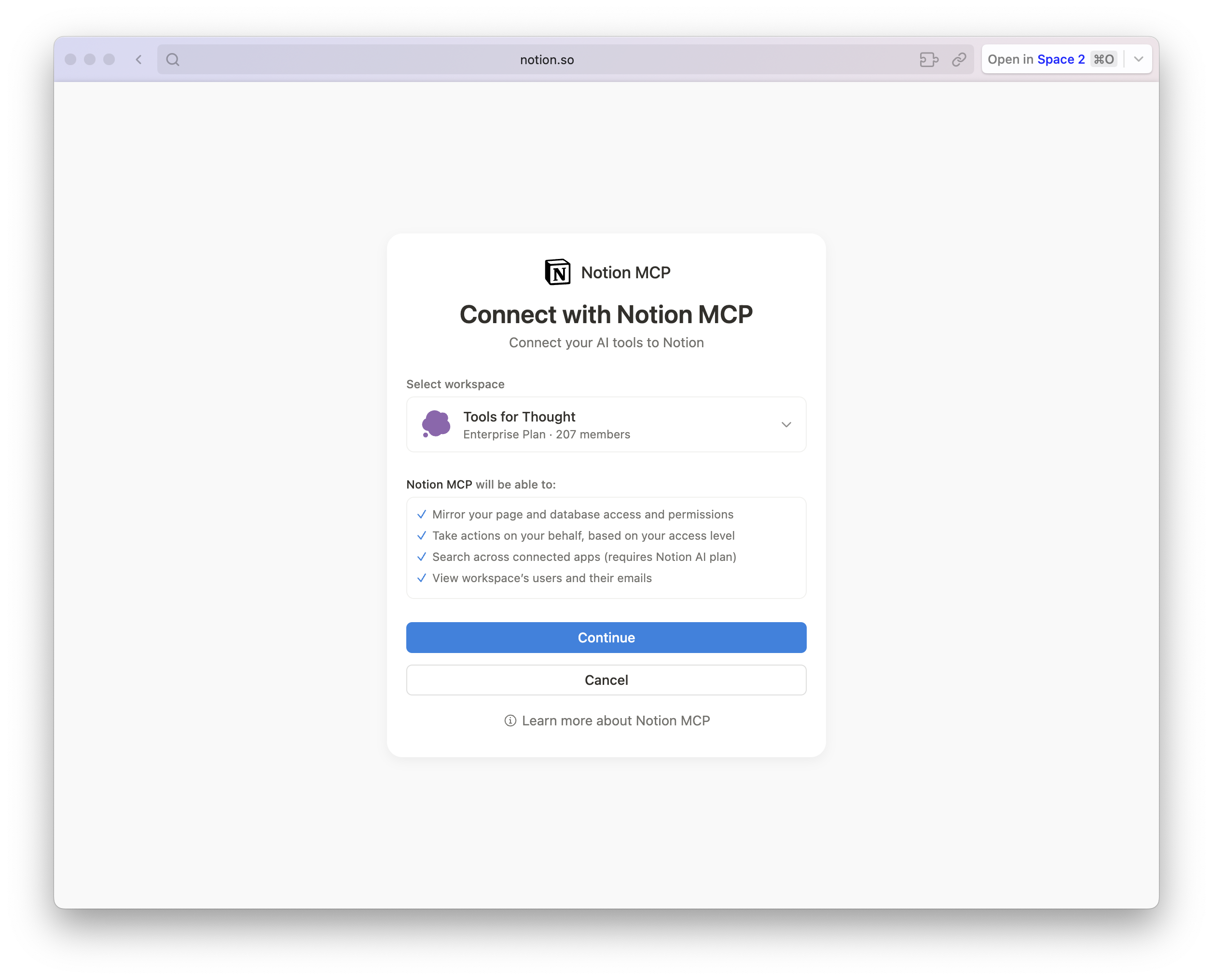 Notion OAuth authorization screen.