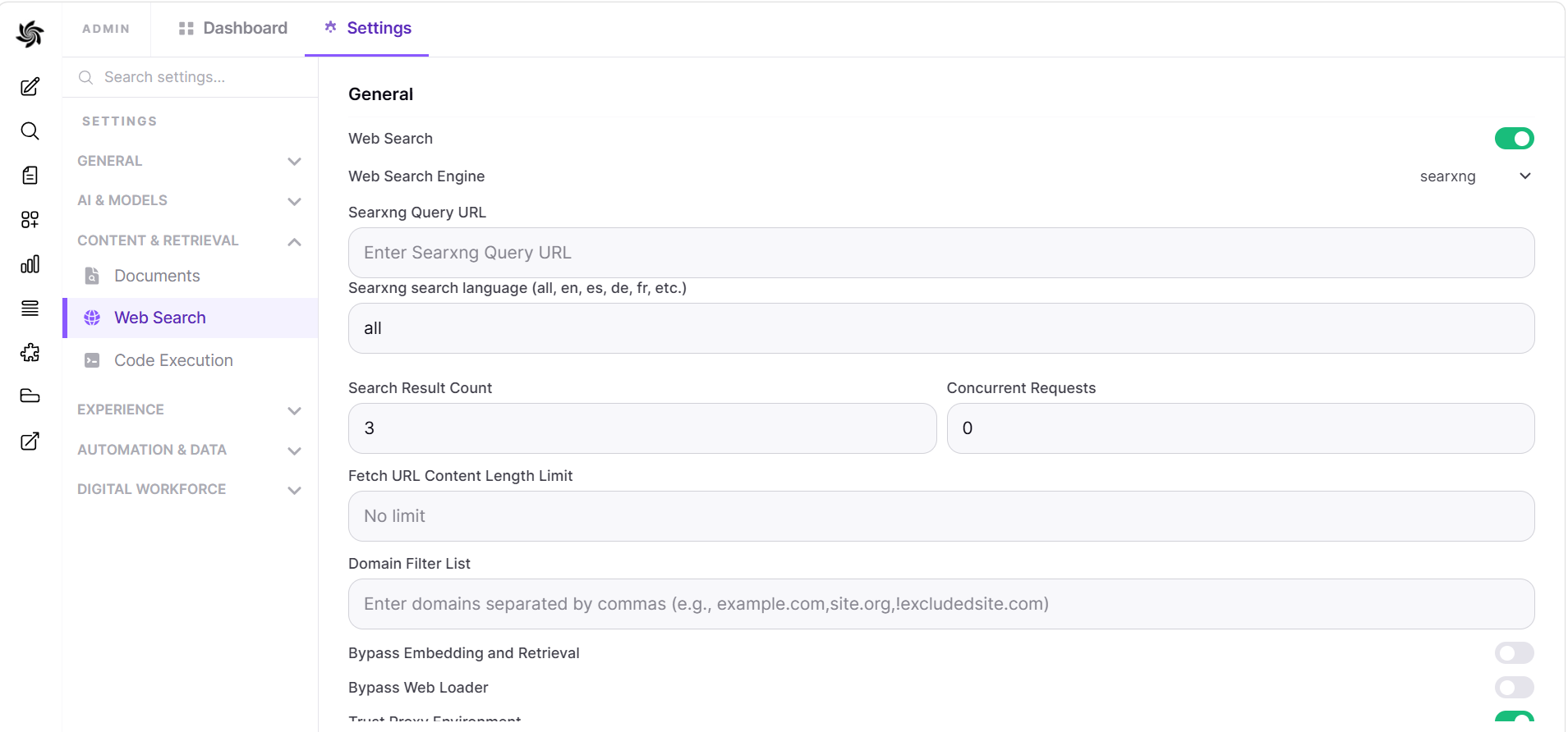 SearXNG GUI Configuration